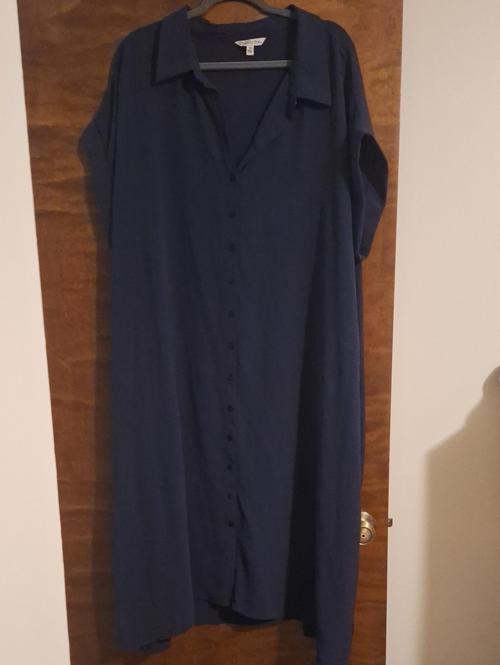 Casual Navy Button-Front Shirt Dress